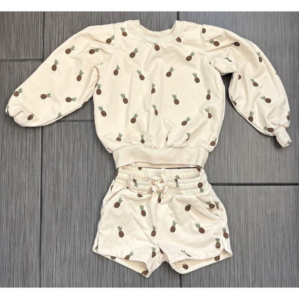 Miles The Label Girls Pineapple Shorts Set Organic Cotton Top (2Y) Bottom (3Y)